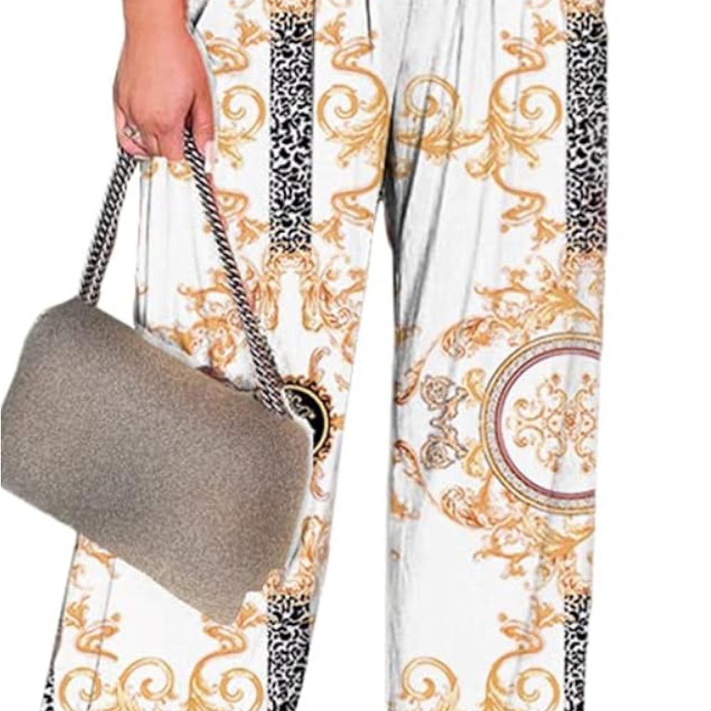 Elegant Gold and Black Patterned Women's Pants